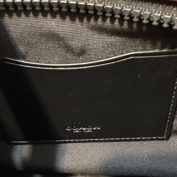 Coach Tan Signature Canvas Cosmetic Pouch with Red Trim - Picture 3 of 5